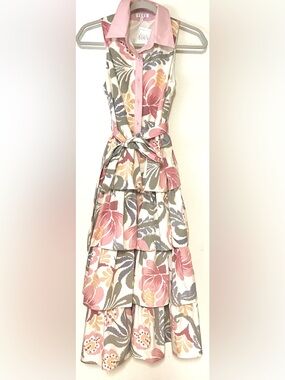 Pink Multi Floral Sleeveless Tiered Midi/Maxi Dress (Boutique)- Size Small